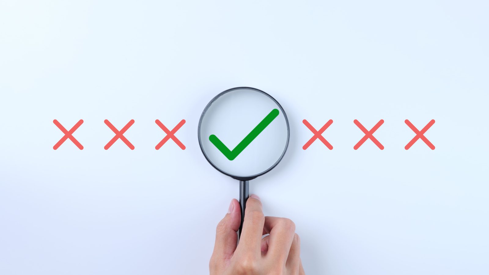 hand-holding-magnifying-glass-magnify-check-mark-correct-sign-mark-inside-magnifier-glass-checkmark-approve-wrong-mark-reject-business-project-proposal-document-cross-sign