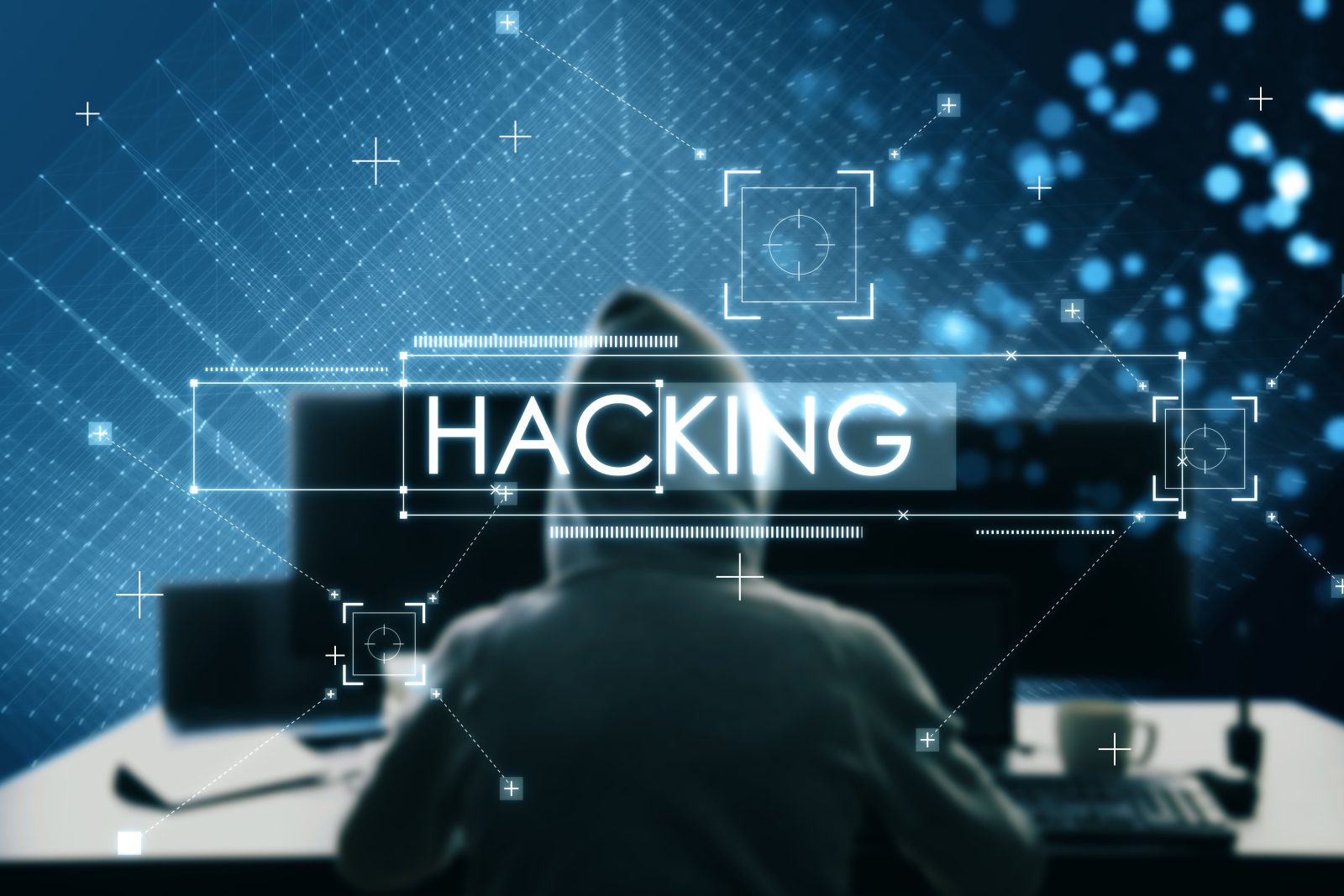 back-view-hacker-desktop-using-computers-with-blue-global-security-hackig-hologram-with-polygonal-dots-connections-malware-safety-phishing-concept-double-exposure